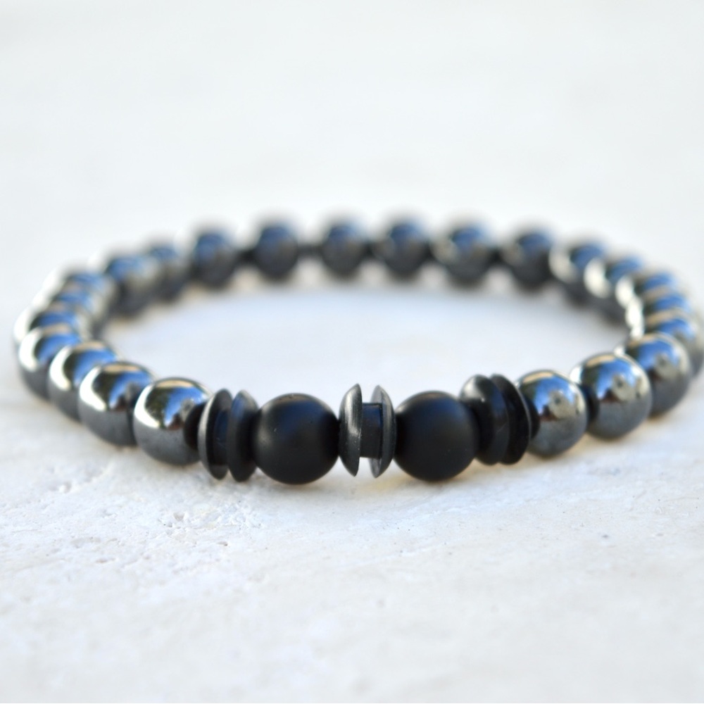 Onyx Hematite Gemstone Beaded Bracelet For Men Women Anniversary Birthday Gift